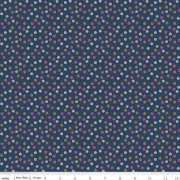 Floral  Navy Sparkle - part of the Ahoy! Mermaids Line - by Riley  Blake Designs - You Choose the Cut