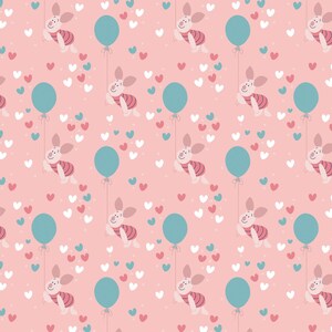Licensed Winnie the Pooh - Piglet Balloon in Pink- part of the Winnie the Pooh by Happy by Camelot fabrics -  your choice of cut