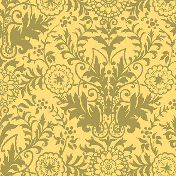 Lyla Damask Paloma in Gold and Olive - from Quilting Treasures - by the yard