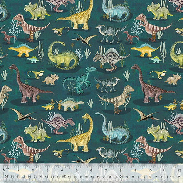 Age of the Dinosaurs - A moment in time in Teal - part of the Age of the Dinosaurs Line by Anthology Fabrics - You choose the cut