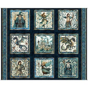 Large Medieval Picture Patches in Dark Navy part of the Folklore Line by Quilting Treasures - you chose the cut