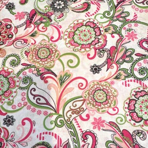 Brother and Sister Pink and Green Floral on White Fabric - 17 inch piece