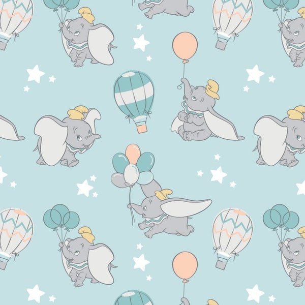 Licensed Dumbo - My Little Circus Main in Light Blue part of the Dumbo My Little Circus Line by Camelot Fabrics- You choose the cut