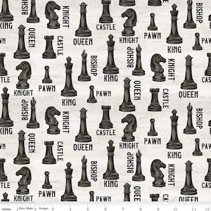 I'd Rather Be Playing Chess Pieces in Off White -  by Riley Blake Fabrics - your choice of cut