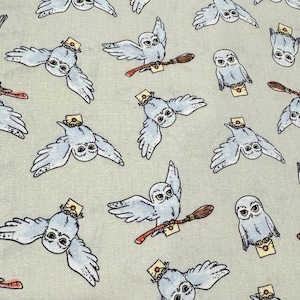 Licensed - Soft Wash Hedwig in Grey part of the Wizarding World Line by Camelot fabrics -  your choice of cut