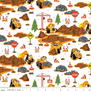 CAT Building Crew Main in White by Riley Blake Designs - You choose the cut