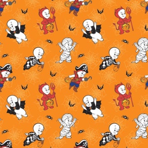 Licensed Casper Costume Fun fabric in Orange - part of the Character holiday by Camelot fabrics -  your choice of cut