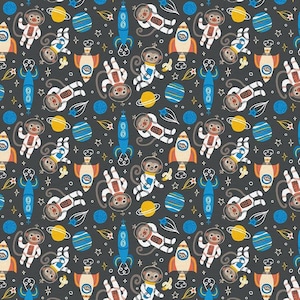 Monkeys Main in Black  part of the Space Monkey line by Paintbrush Studio Fabrics - your choice of cut