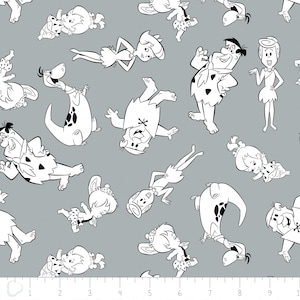 Flintstones Tonal Characters in Stone- Licensed Hanna Barbara Fabric - 66 inch piece