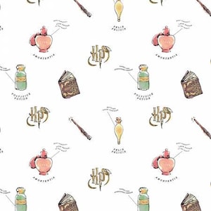 Licensed Harry Potter - Watercolor Oddities in White part of the Wizarding World by Camelot Designs - You choose the cut