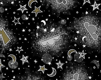 Night sky, light the way in Black part of the Light Up my World Line by Michael Miller Fabrics - You choose the cut
