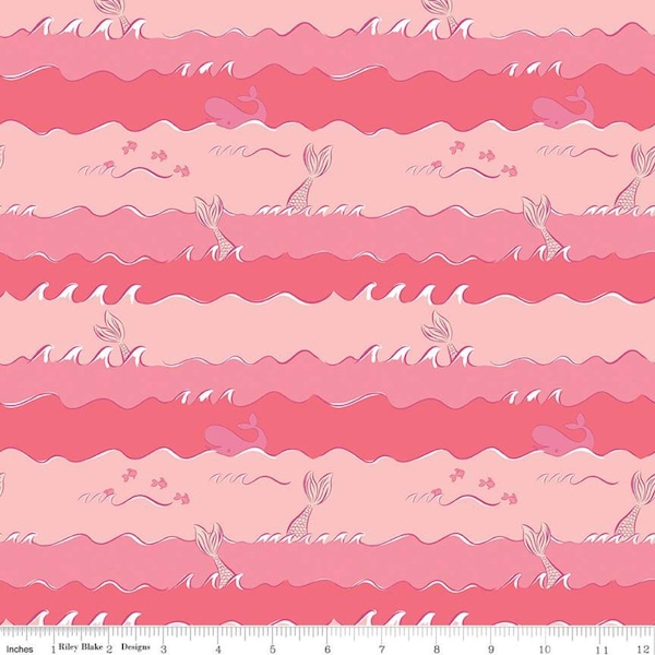 Oceans in Coral - part of the Ahoy! Mermaids Line - by Riley  Blake Designs - You Choose the Cut