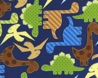 Urban Zoologie Dinosaurs in Navy by Anne Kelle for Robert Kaufman Fabrics - You chose the cut