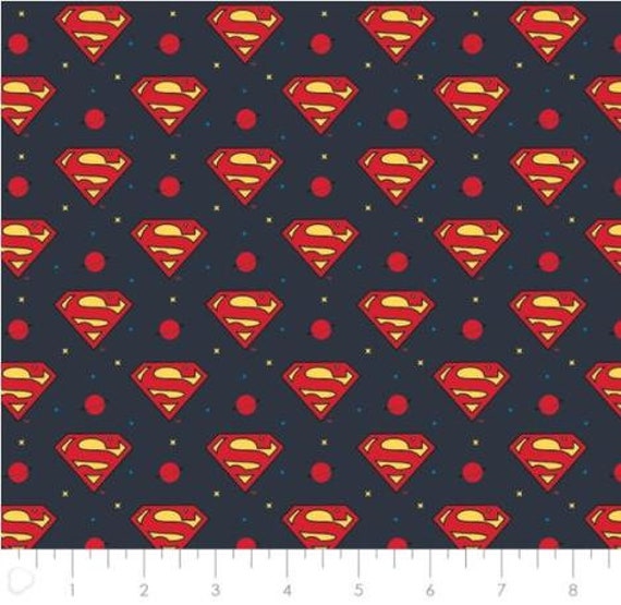 Justice League Jr. Superman Logo in Navy part of the Line Young DC by Camelot Fabrics - you chose the cut
