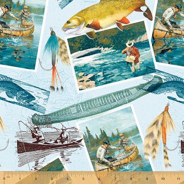 Grand-voile Gone Fishing bleu de la gamme Gone Fishin par Windham Fabrics - Coupe à vous
