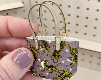 Bolso de lona miniatura - Estampado de tigre gris