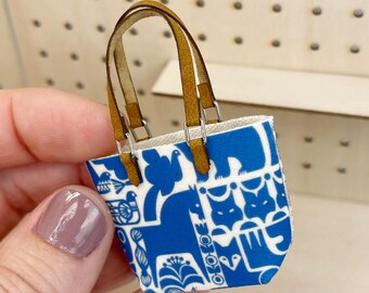 Mini bolso de lona - Diseño gráfico azul y blanco