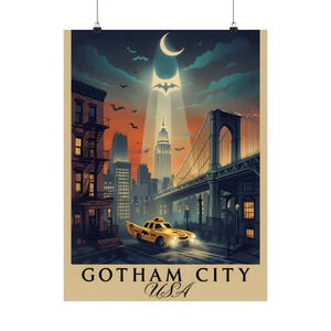 Vertical Poster: Gotham City Spin, Matte Print for Batman Fans, NYC Artwork, Home Decor Gift, Wall Art Decoration image 1