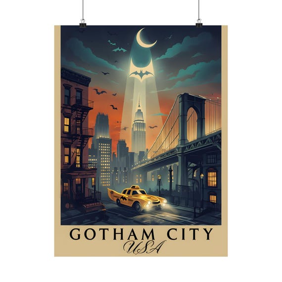 Vertical Poster: Gotham City Spin, Matte Print for Batman Fans, NYC Artwork, Home Decor Gift, Wall Art Decoration
