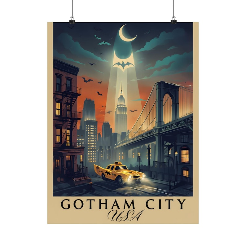 Vertical Poster: Gotham City Spin, Matte Print for Batman Fans, NYC Artwork, Home Decor Gift, Wall Art Decoration image 1