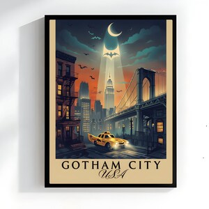 Vertical Poster: Gotham City Spin, Matte Print for Batman Fans, NYC Artwork, Home Decor Gift, Wall Art Decoration image 2