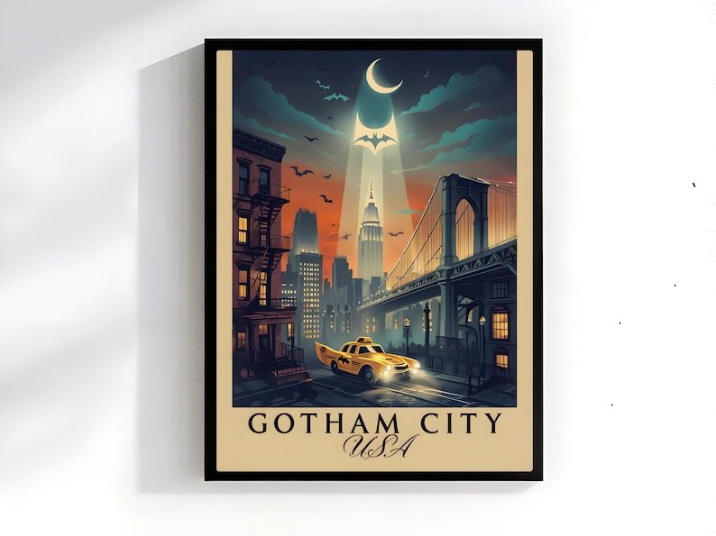 Vertical Poster: Gotham City Spin, Matte Print for Batman Fans, NYC Artwork, Home Decor Gift, Wall Art Decoration image 2