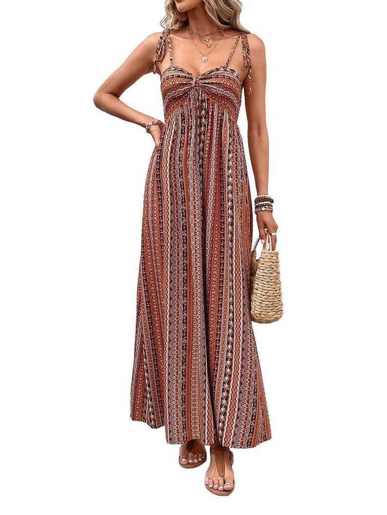 Desert Geo Tie Strap Cami Dress a Boho Maxi Etsy