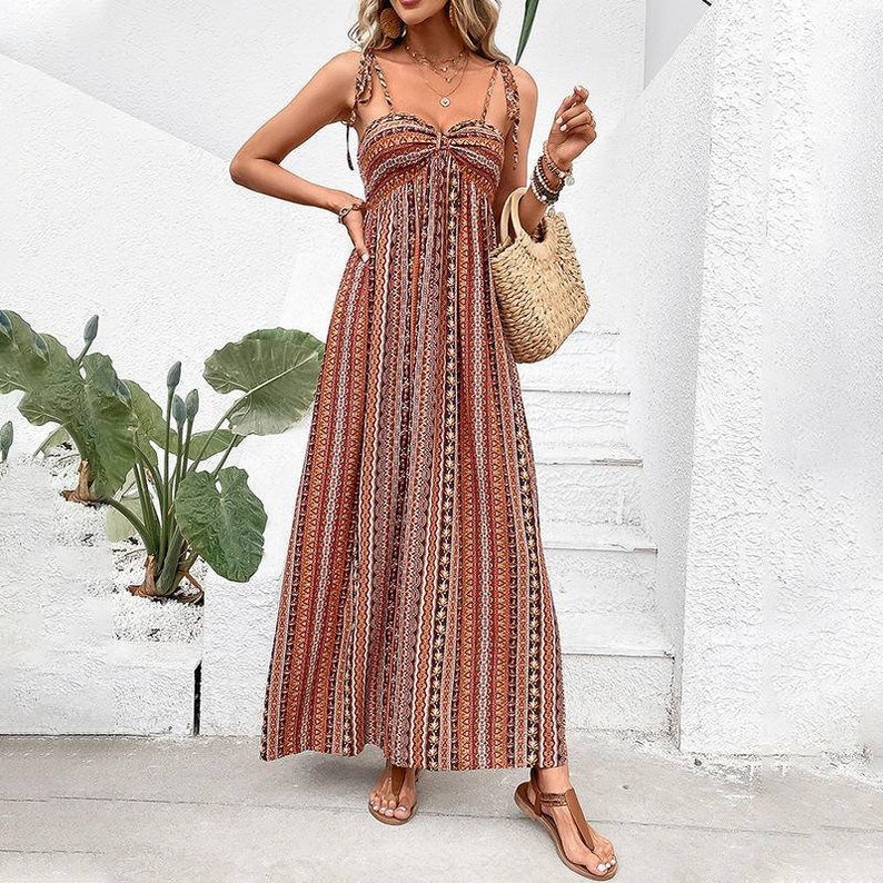 Desert Geo Tie Strap Cami Dress a Boho Maxi Etsy