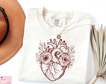 Comfort Colors® Anatomical Floral Heart Shirt, Cardiac Nurse Gift Shirt, Anatomical Floral Gift Shirt, Floral T-Shirt