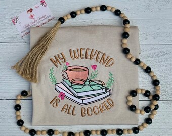 Embroidered Book Lover T-shirt, Bookish Weekend Design