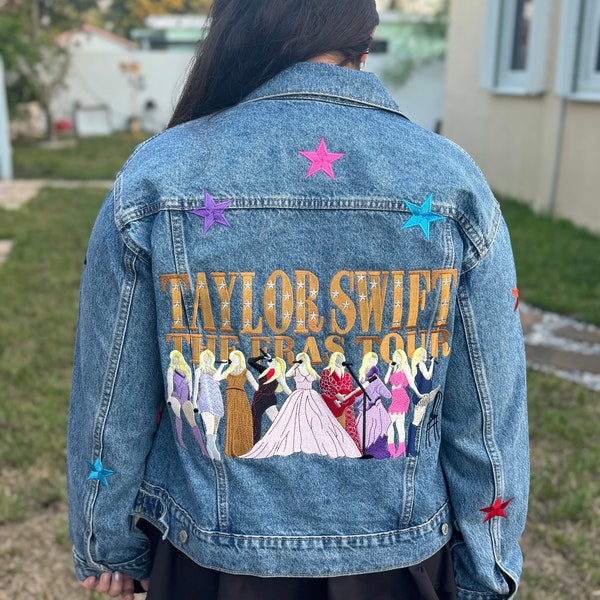 ADULTO Swiftie chaqueta personalizada, chaqueta bordada Eras Tour, Taylor Merch, regalo para Swiftie, regalo para ella, regalo para niñas