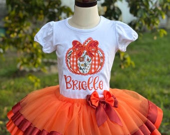 Personalized Fall Pumpkin Embroidered Tutu Outfit, Pumpkin Patch Photo Set