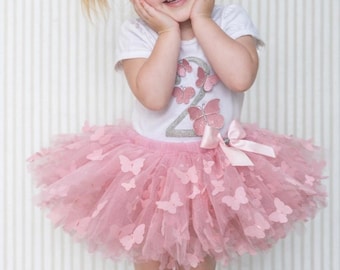 3D Butterfly Tutu Set Second Birthday Tutu Set Butterfly Birthday First Birthday Tutu Set Embroidered Birthday Tutu Set by Petals Couture