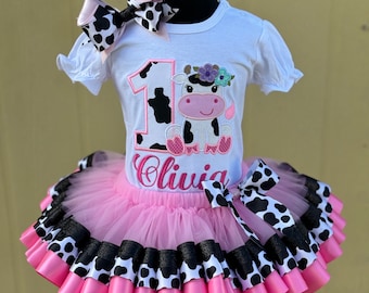 Cow Birthday Outfit, Birthday Tutu Set, Farm Birthday,  Embroidered Shirt, Birthday Shirt, Cow Tutu Set, Gift For Girls