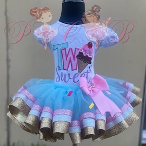 Ice Cream Two Sweet Birthday Outfit-  Second Birthday Tutu Set- Ice Cream Shirt- Birthday Shirt- Birthday Outfit by Petals Couture