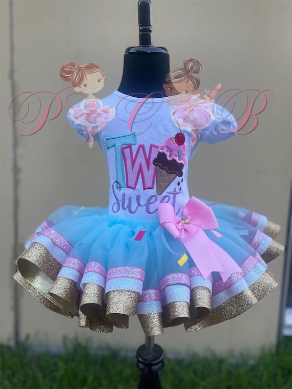 Ice Cream Two Sweet Birthday Outfit – Embroidered Shirt, Tutu Set