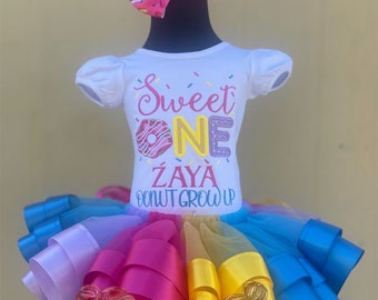 Donut Grow Up First Birthday Tutu Set Donut Birthday Embroidered Shirt  Personalized Birthday Tutu Set Birthday Outfit by Petals Couture