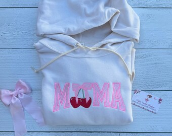 Trendy Coquette Mama  Embroidered  Hoodie, Embroidered Coquette MAMA Sweatshirt, Mother&#39;s Day Gift Idea, Cherry Coquette Mama Hoodie