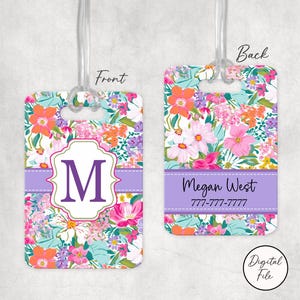 ARCHIVO DIGITAL, Archivo de etiqueta de equipaje de sublimación, Etiqueta de equipaje digital, Plantilla rectangular de sublimación, Etiqueta de equipaje floral para ella, Etiqueta de equipaje digital linda