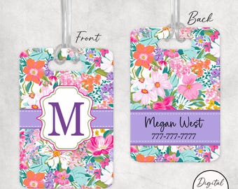 DIGITAL FILE, Sublimation Bag Tag File, Digital Luggage Tag, Sublimation Rectangle Template, Floral Bag Tag Her, Cute Digital Bag Tag