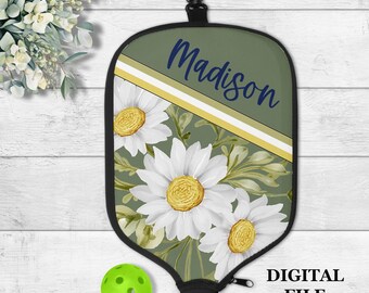 DIGITAL FILE, Sublimation Pickleball Paddle Cover Design, Green Sage Floral Paddle Cover, Pickleball Digital PNG, Pickleball Paddle Case Her