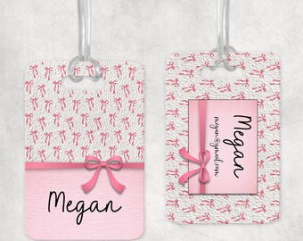 DIGITAL FILE, Pink Bow Sublimation Bag Tag, Preppy Digital Luggage Tag, Sublimation Rectangle Template, Cute Backpack Tag Her File