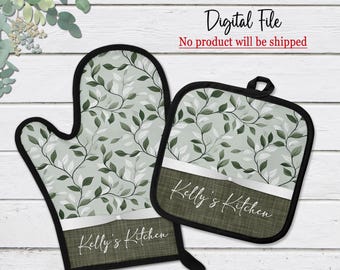 DIGITAL FILE, Sublimation Potholder PNG FILe, Oven Mitt Digital jpg, Sage Green Floral Digital Download