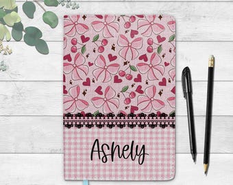 DIGITAL FILE, Cherry Sublimation Journal png, Pink Bow Sublimation Design Template, Preppy Journal Design, Notebook Digital Download
