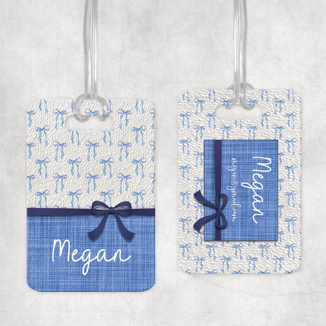 DIGITAL FILE, Blue Bow Sublimation Bag Tag, Preppy Digital Luggage Tag ...
