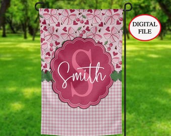 DIGITAL FILE, Sublimation Garden Flag PNG, Cherry Digital Design, Pink Cherry Yard Flag File, Spring Digital Yard Flag, 12x18 Digital Flag