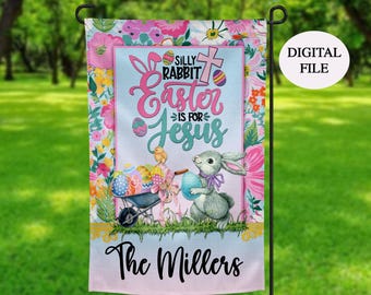 DIGITAL FILE, Happy Easter 12x18 Garden Flag Sublimation Design, Digital File Instant Download PNG, Easter Floral Bunny Garden Flag jpg