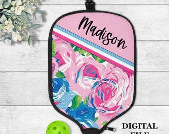 DIGITAL FILE, Sublimation Pickleball Paddle Cover Design, Pink Roses Paddle Cover, Pickleball Digital PNG, Pickleball Paddle Case Her