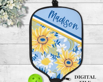 DIGITAL FILE, Sublimation Pickleball Paddle Cover Design, Blue Sunflower Floral Paddle Cover, Pickleball Digital PNG, Pickleball Paddle Case