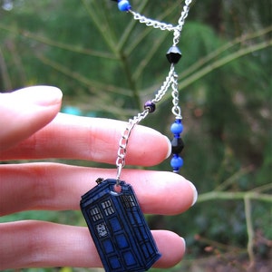 Doctor Who TARDIS Blue & Silver Lariat Necklace image 4